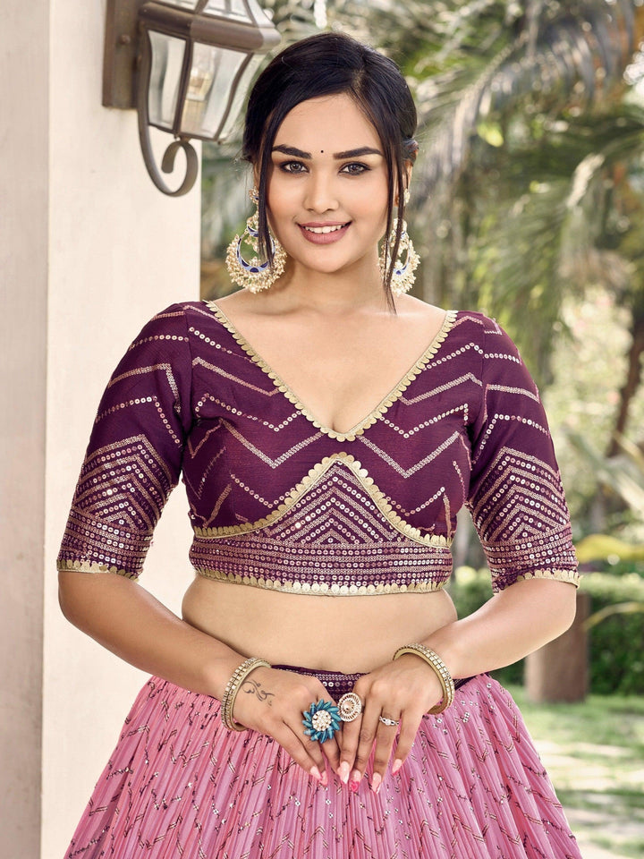 Purple Sequins Chinon Traditional Lehenga Choli With Dupatta