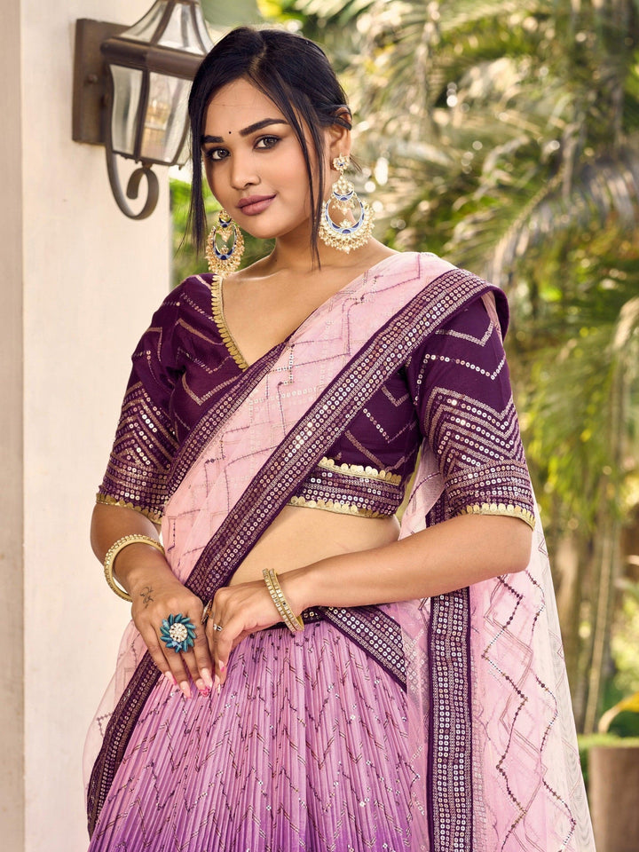 Purple Sequins Chinon Traditional Lehenga Choli With Dupatta