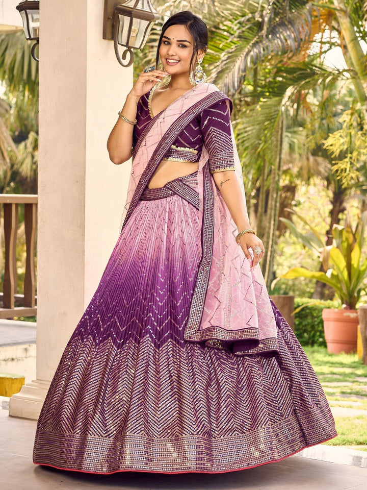 Purple Sequins Chinon Traditional Lehenga Choli With Dupatta