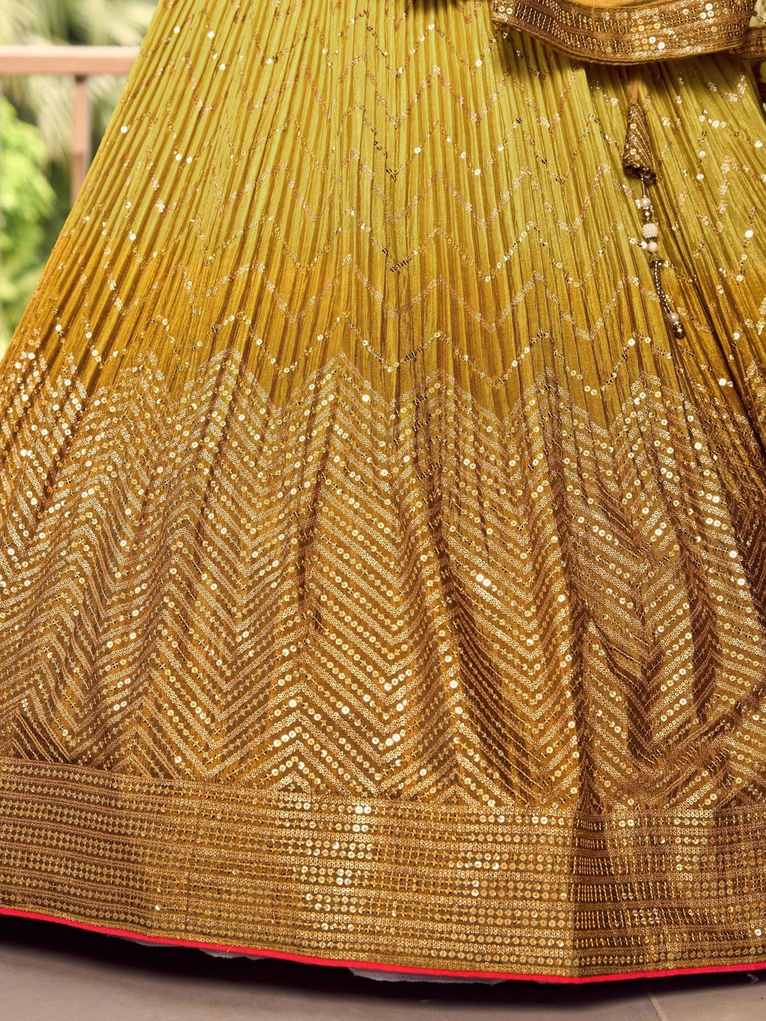 Yellow Sequins Chinon Haldi Wear Lehenga Choli With Dupatta