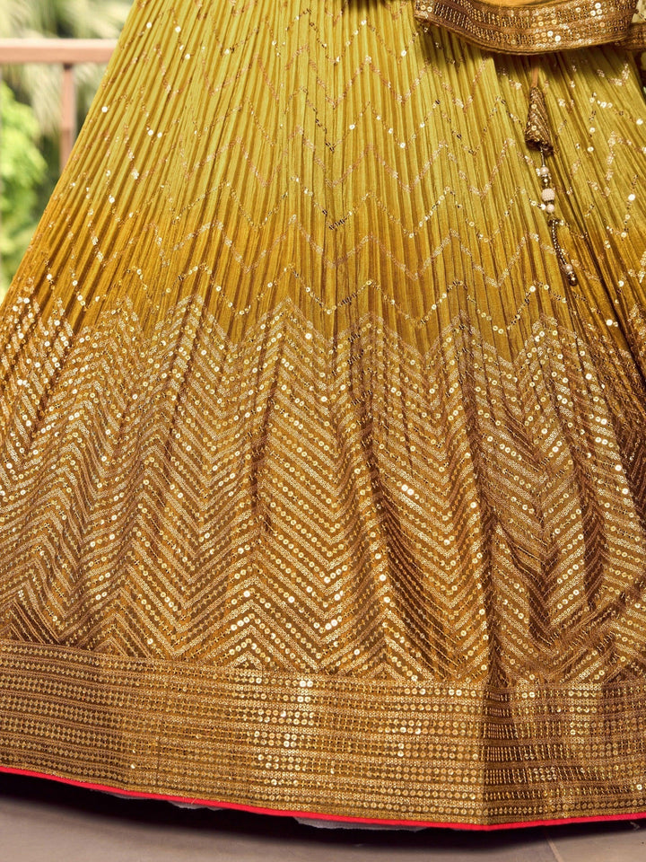 Yellow Sequins Chinon Haldi Wear Lehenga Choli With Dupatta
