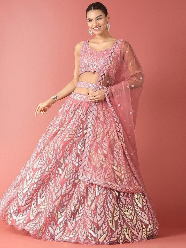 Pink Sequins Net Reception Wear Lehenga Choli