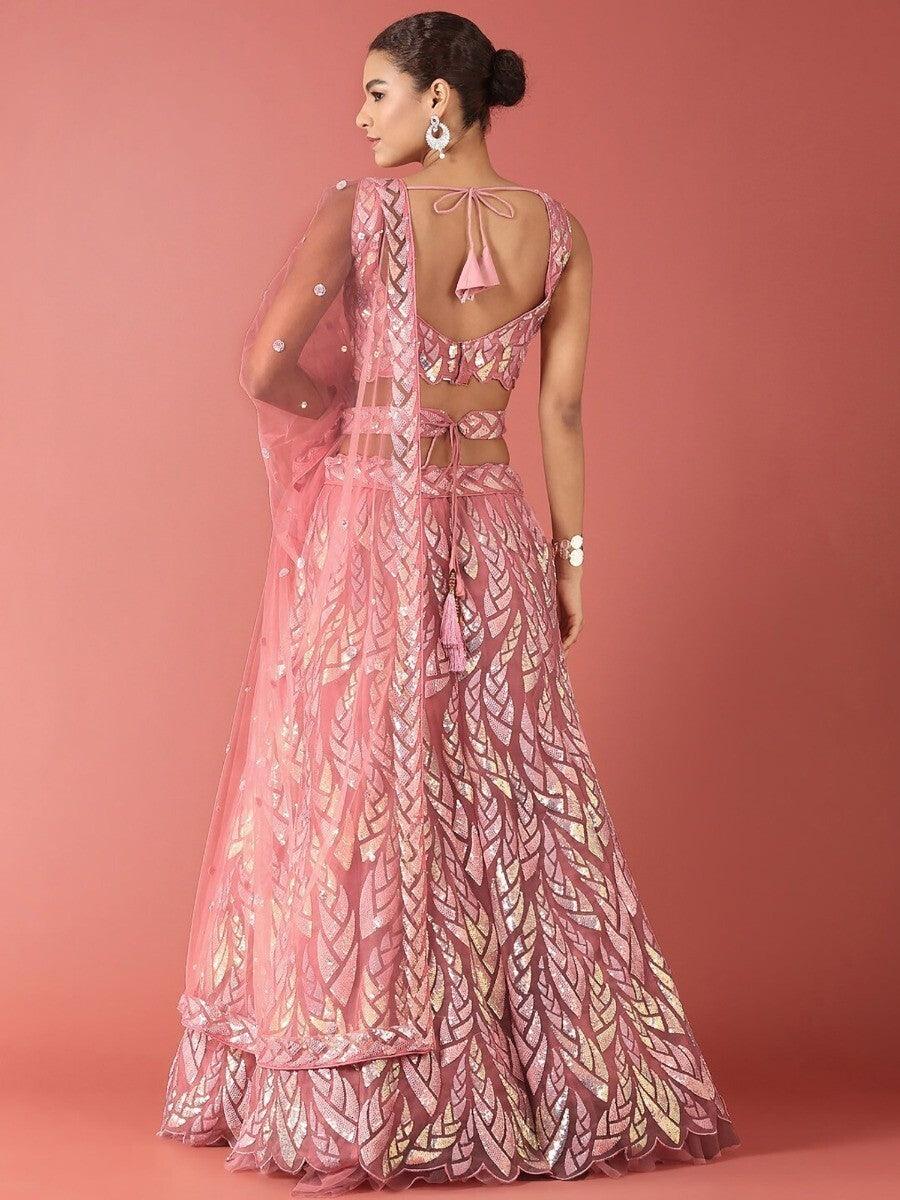 Pink Sequins Net Reception Wear Lehenga Choli