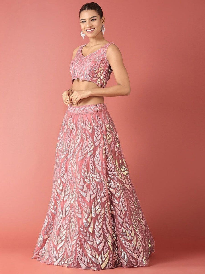 Pink Sequins Net Reception Wear Lehenga Choli