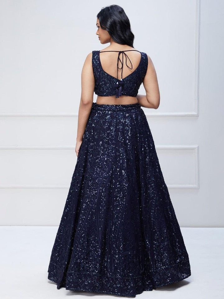 Navy Blue Sequins Georgette Engagement Wear Lehenga Choli