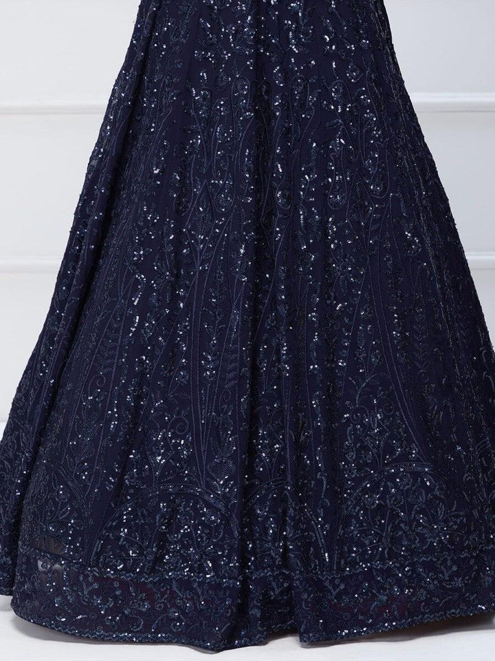 Navy Blue Sequins Georgette Engagement Wear Lehenga Choli